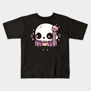 Cute Halloween Skull Girl in a Kawaii Costume | Cute Halloween Design for Girls Kids T-Shirt